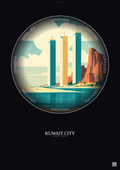 Affiche Kuwait City – Poster illustration vintage – Kuwait Towers | Gravura – Fond foncé