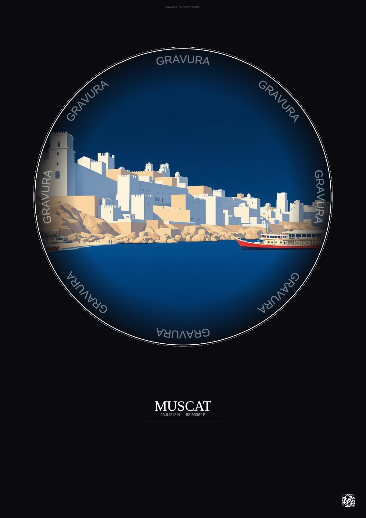Affiche Muscat – Poster illustration vintage – Muscat | Gravura – Fond foncé