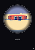 Affiche Muscat – Poster illustration vintage – Sultan Qaboos Sports Complex | Gravura – Fond foncé