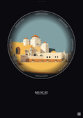 Affiche Muscat – Poster illustration vintage – The National Museum Sultanate Of Oman | Gravura – Fond foncé