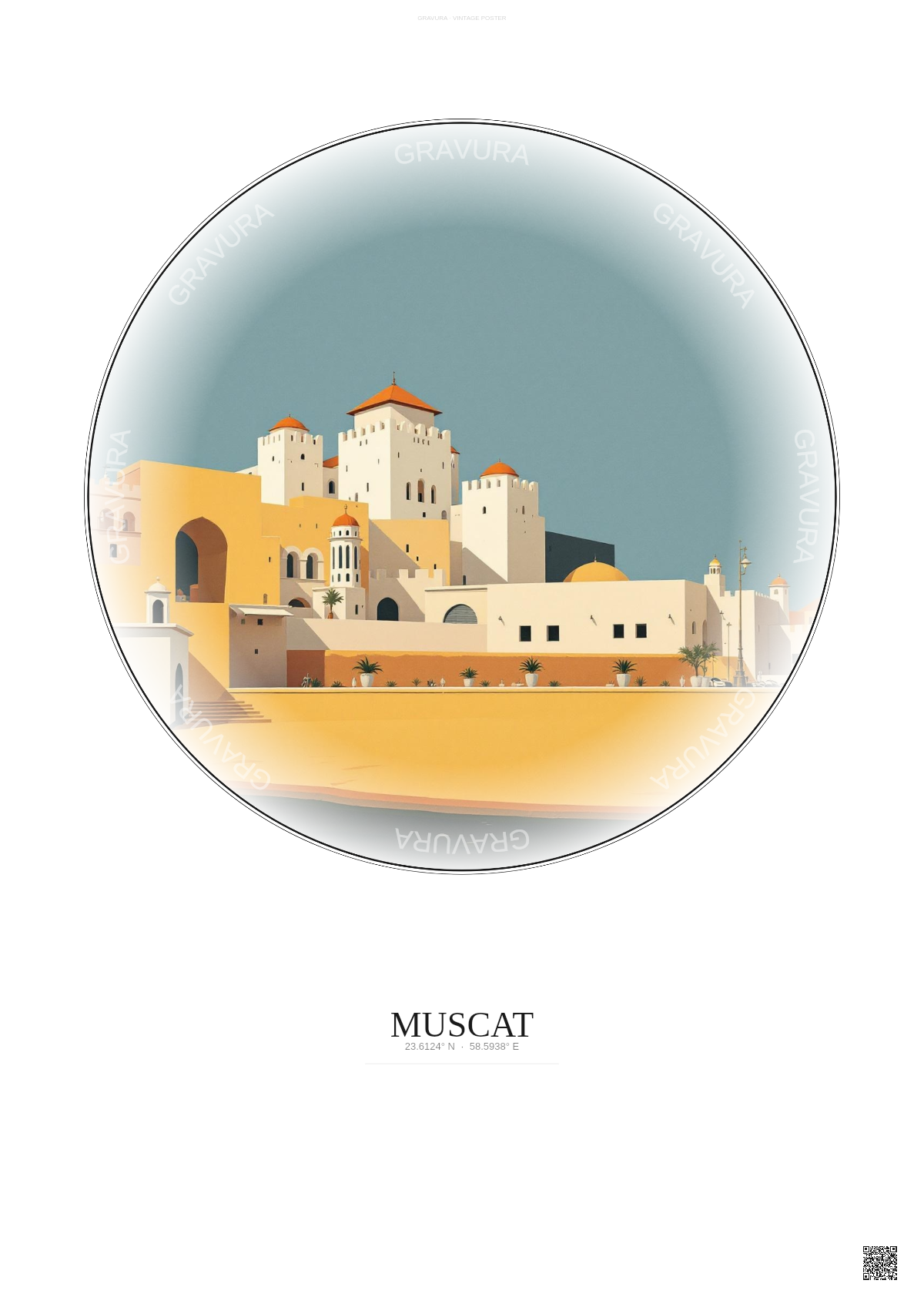 Affiche Muscat – Poster illustration vintage – The National Museum Sultanate Of Oman | Gravura – Fond clair