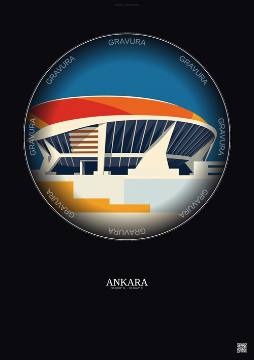 Affiche Ankara – Poster illustration vintage – Ankara Arena | Gravura – Fond foncé