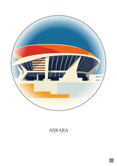 Affiche Ankara – Poster illustration vintage – Ankara Arena | Gravura – Fond clair