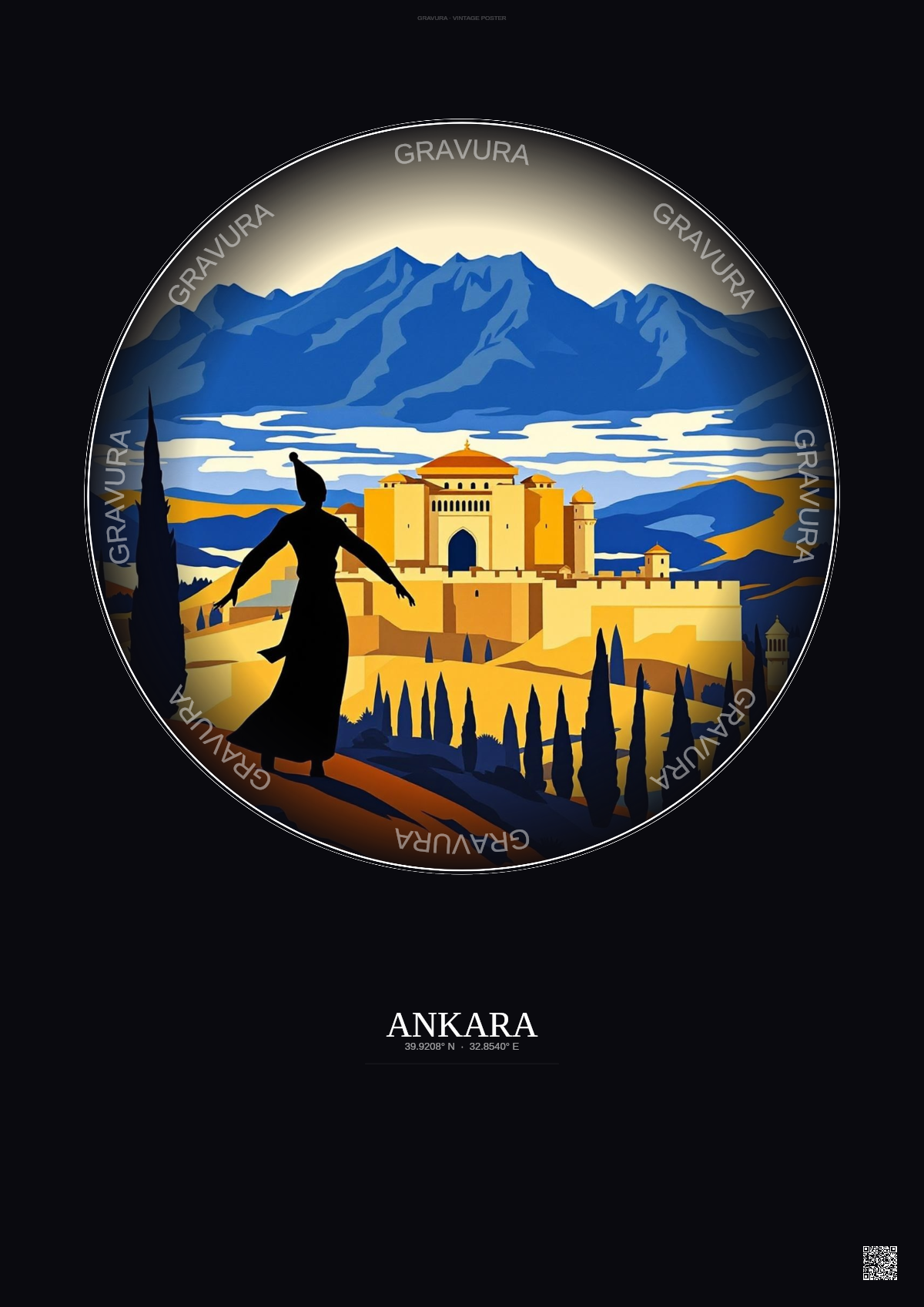 Affiche Ankara – Poster illustration vintage – Ankara | Gravura – Fond foncé