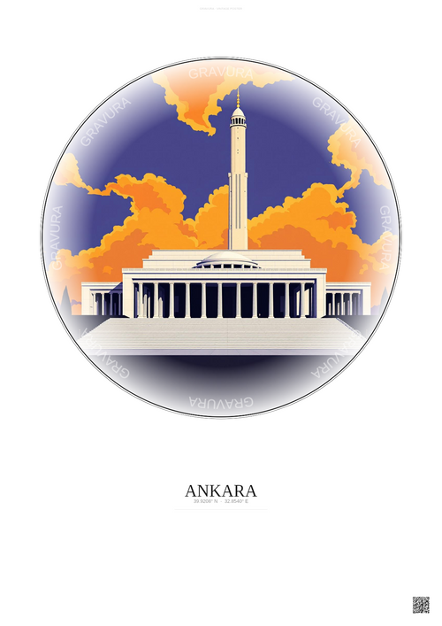 Affiche Ankara – Poster illustration vintage – Antkabir | Gravura – Fond clair