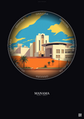 Affiche Manama – Poster illustration vintage – Bahrain National Museum | Gravura – Fond foncé