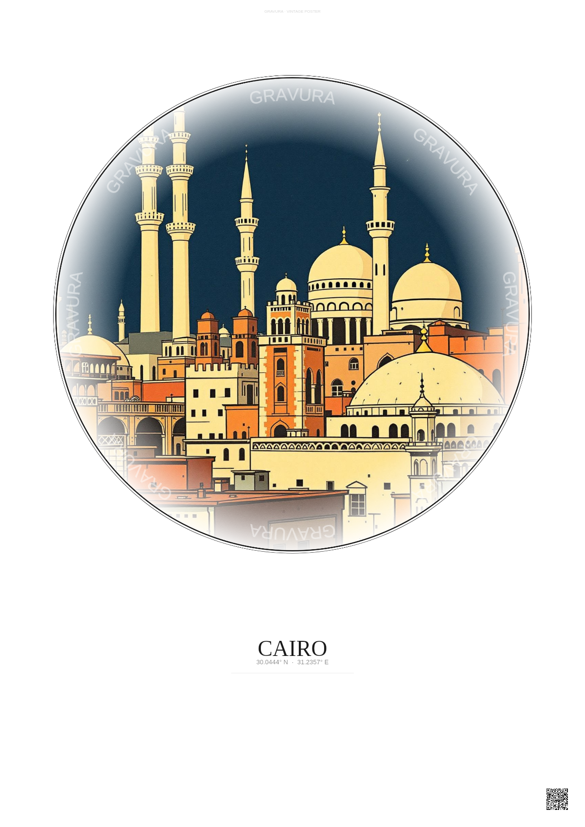 Affiche Cairo – Poster illustration vintage – Cairo | Gravura – Fond clair