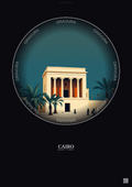 Affiche Cairo – Poster illustration vintage – Egyptian Museum | Gravura – Fond foncé