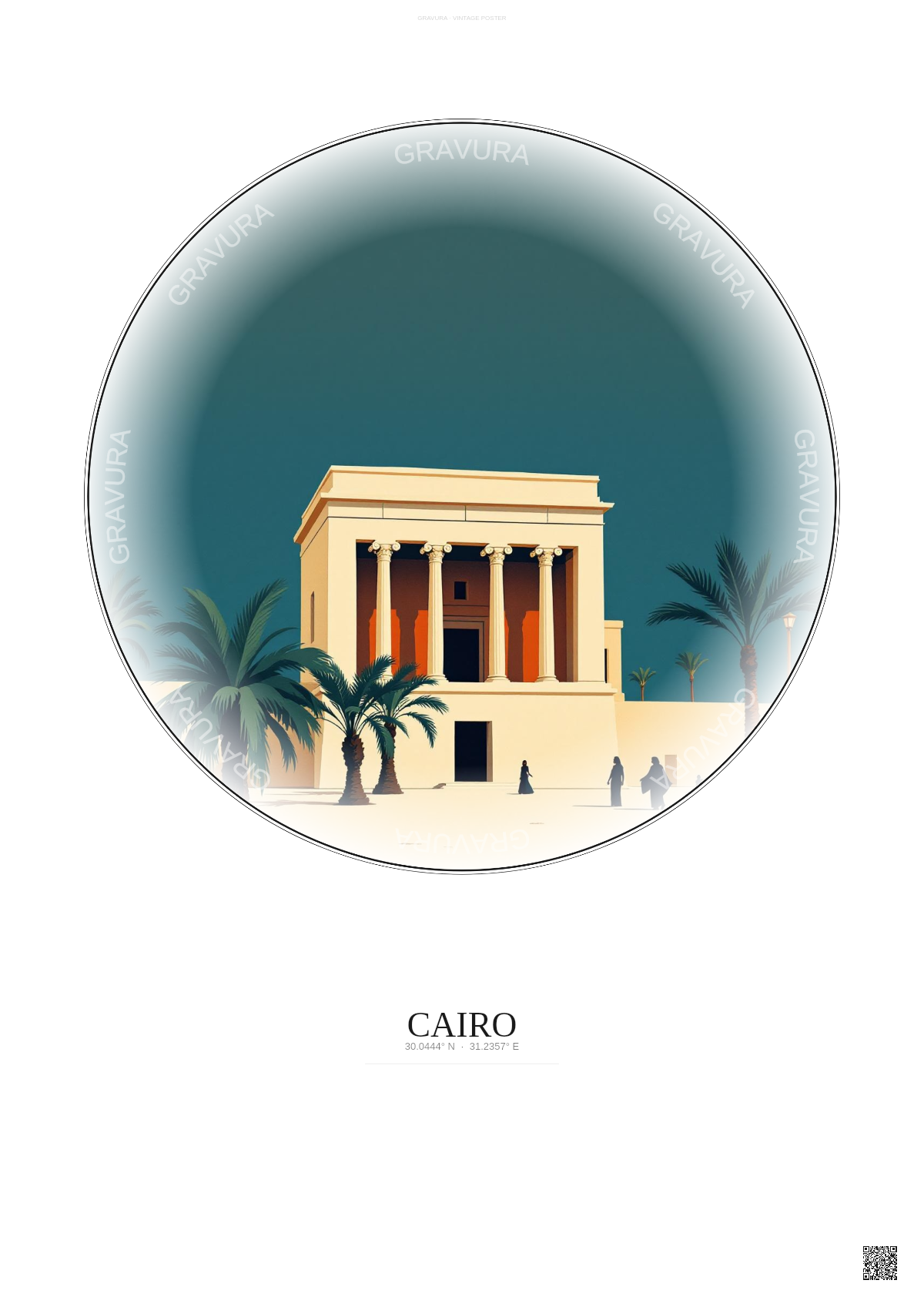 Affiche Cairo – Poster illustration vintage – Egyptian Museum | Gravura – Fond clair