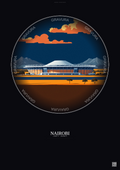 Affiche Nairobi – Poster illustration vintage – Moi International Sports Centre | Gravura – Fond foncé