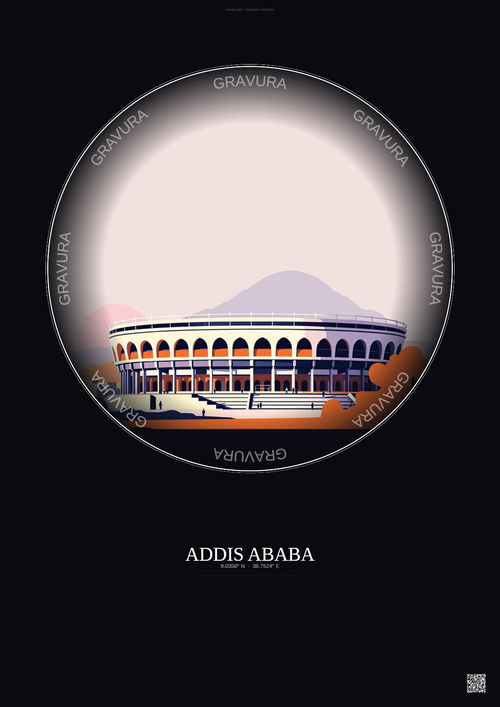 Affiche Addis Ababa – Poster illustration vintage – Addis Ababa Stadium | Gravura – Fond foncé