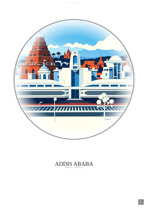 Affiche Addis Ababa – Poster illustration vintage – Addis Ababadjibouti Railway | Gravura – Fond clair