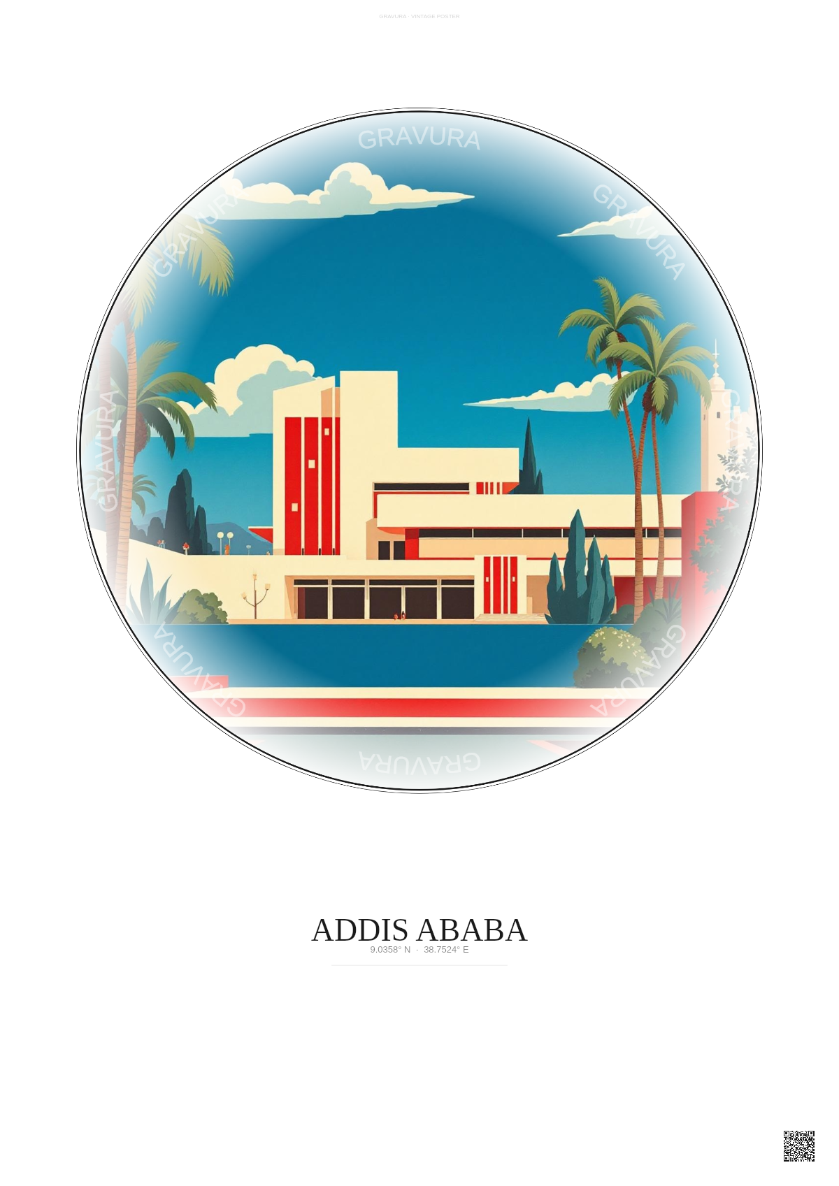 Affiche Addis Ababa – Poster illustration vintage – National Museum Of Ethiopia | Gravura – Fond clair