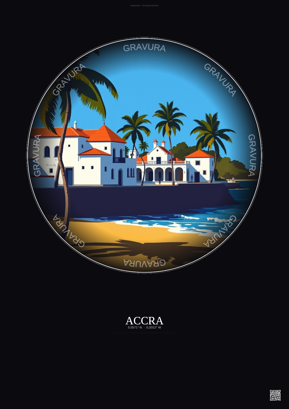 Affiche Accra – Poster illustration vintage – Accra | Gravura – Fond foncé