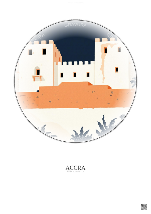 Affiche Accra – Poster illustration vintage – Fort James | Gravura – Fond clair