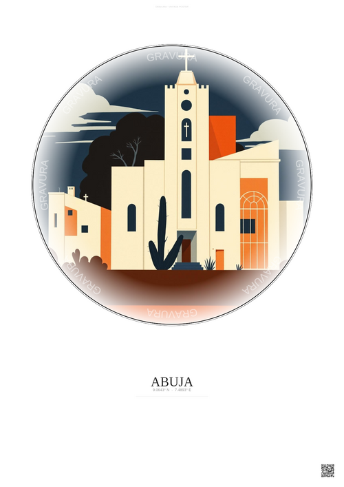 Affiche Abuja – Poster illustration vintage – National Church Of Nigeria | Gravura – Fond clair