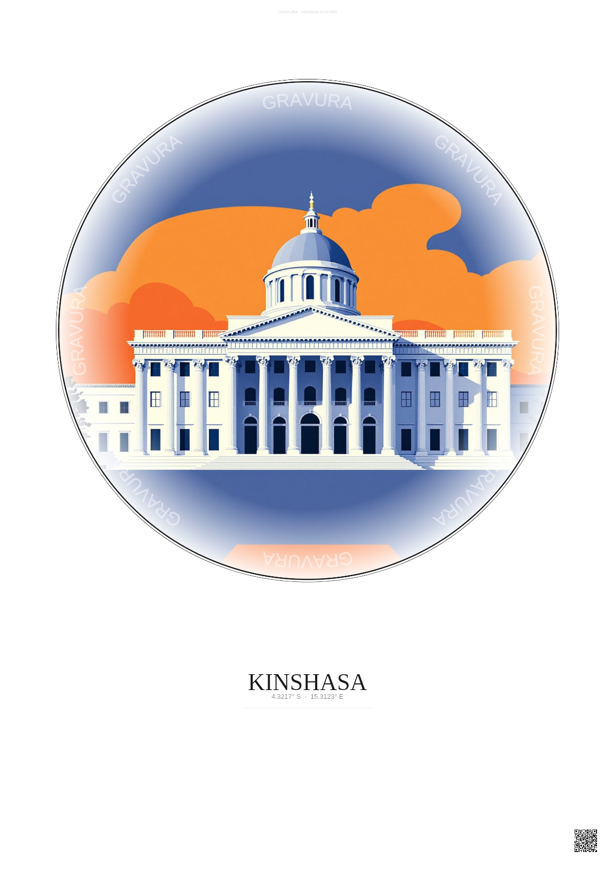 Affiche Kinshasa – Poster illustration vintage – Palace Of The Nation | Gravura – Fond clair