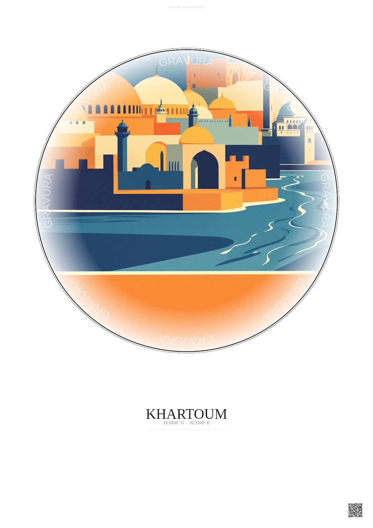 Affiche Khartoum – Poster illustration vintage – Khartoum | Gravura – Fond clair