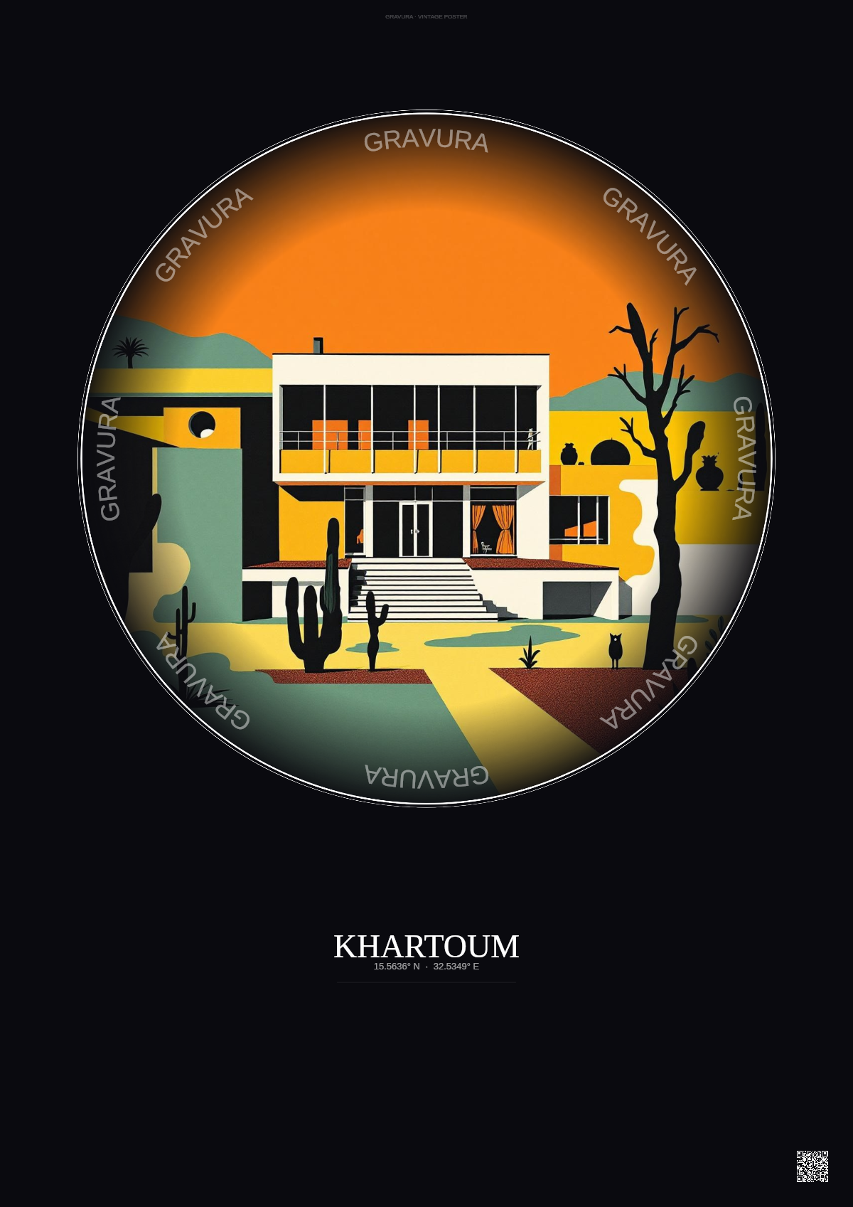 Affiche Khartoum – Poster illustration vintage – National Museum Of Sudan | Gravura – Fond foncé
