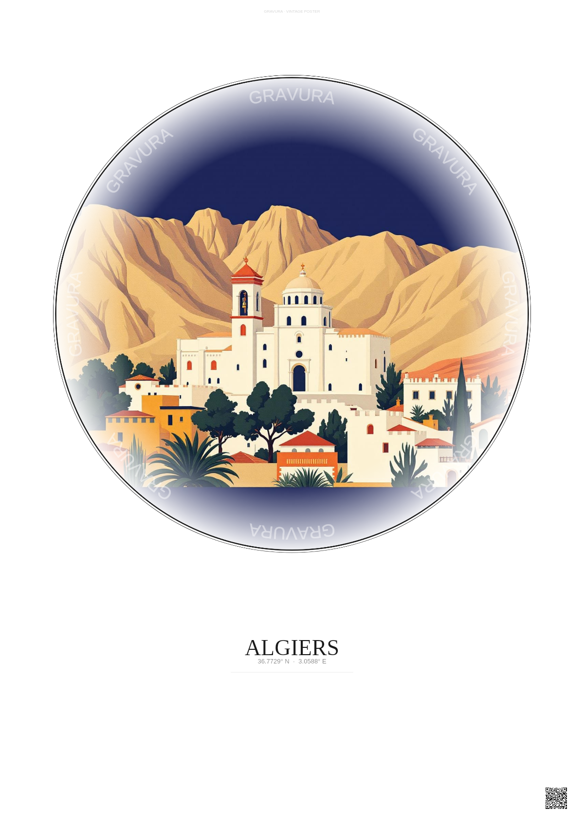 Affiche Algiers – Poster illustration vintage – Basilica Of Notre Dame D Afrique | Gravura – Fond clair
