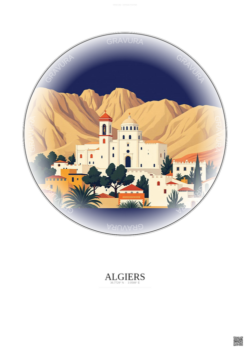 Affiche Algiers – Poster illustration vintage – Basilica Of Notre Dame D Afrique | Gravura – Fond clair