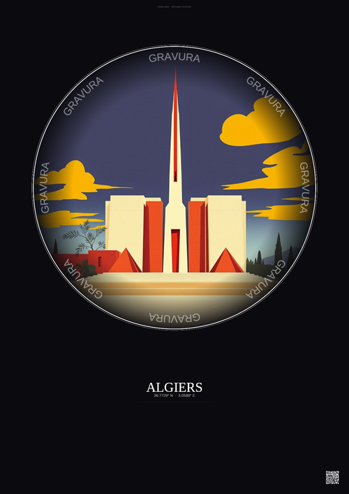 Affiche Algiers – Poster illustration vintage – Martyrs Memorial | Gravura – Fond foncé