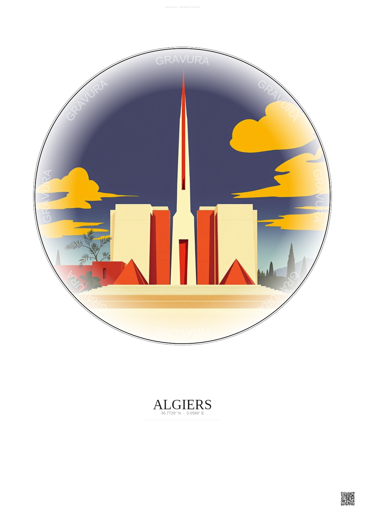 Affiche Algiers – Poster illustration vintage – Martyrs Memorial | Gravura – Fond clair