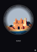 Affiche Rabat – Poster illustration vintage – Chellah | Gravura – Fond foncé