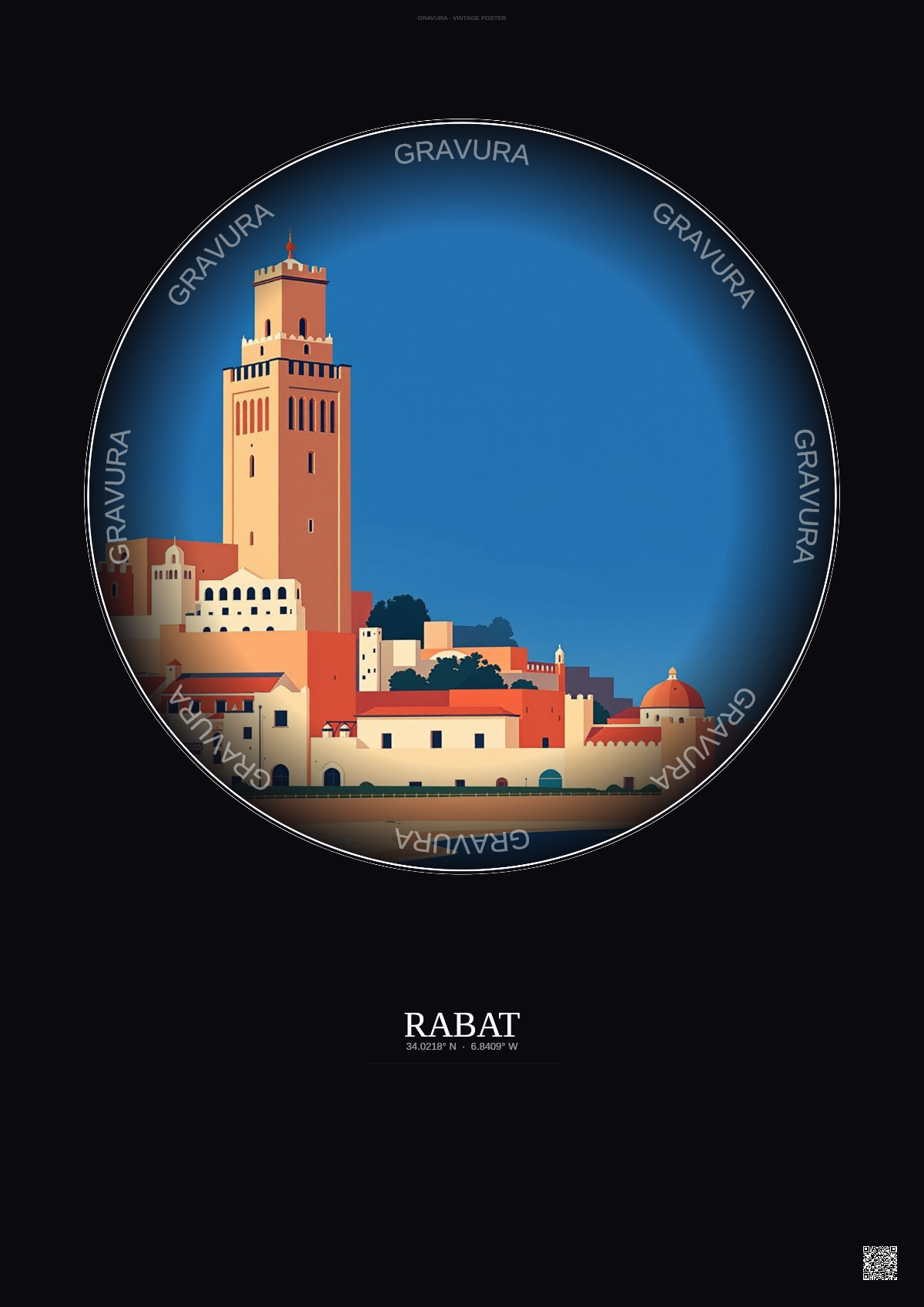 Affiche Rabat – Poster illustration vintage – Rabat | Gravura – Fond foncé