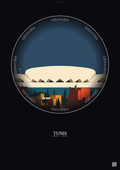 Affiche Tunis – Poster illustration vintage – Stade El Menzah | Gravura – Fond foncé