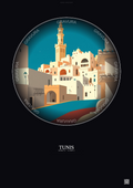 Affiche Tunis – Poster illustration vintage – Tunis | Gravura – Fond foncé
