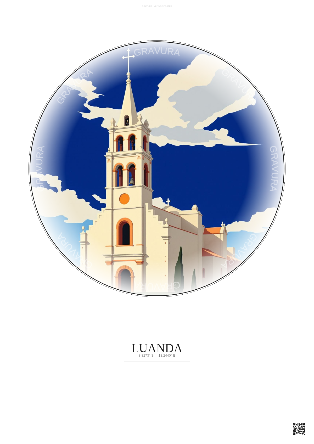 Affiche Luanda – Poster illustration vintage – Church Of Our Lady Of Remedies | Gravura – Fond clair
