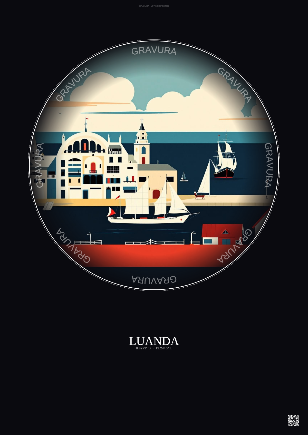 Affiche Luanda – Poster illustration vintage – Luanda | Gravura – Fond foncé