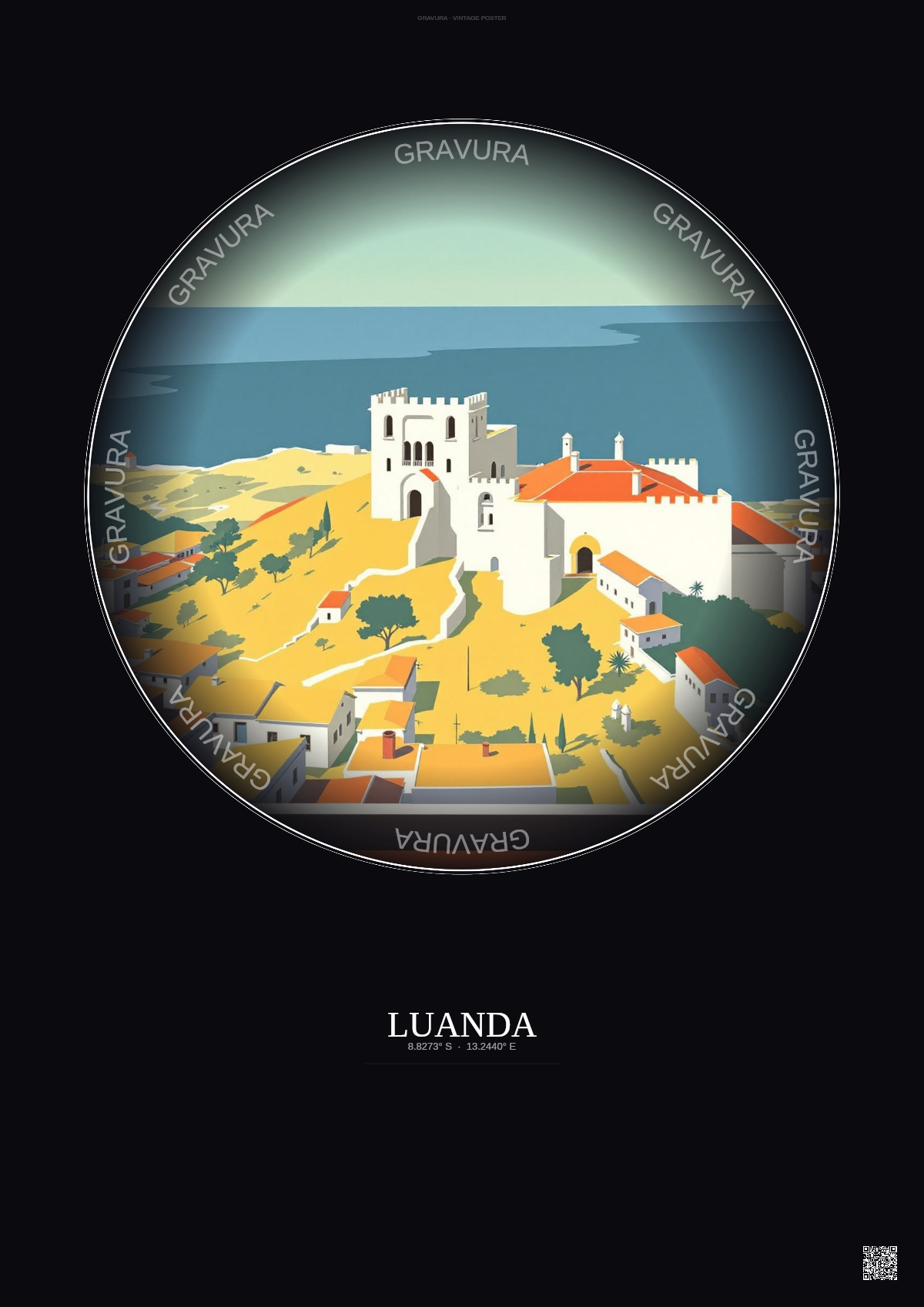 Affiche Luanda – Poster illustration vintage – National Museum Of Slavery | Gravura – Fond foncé