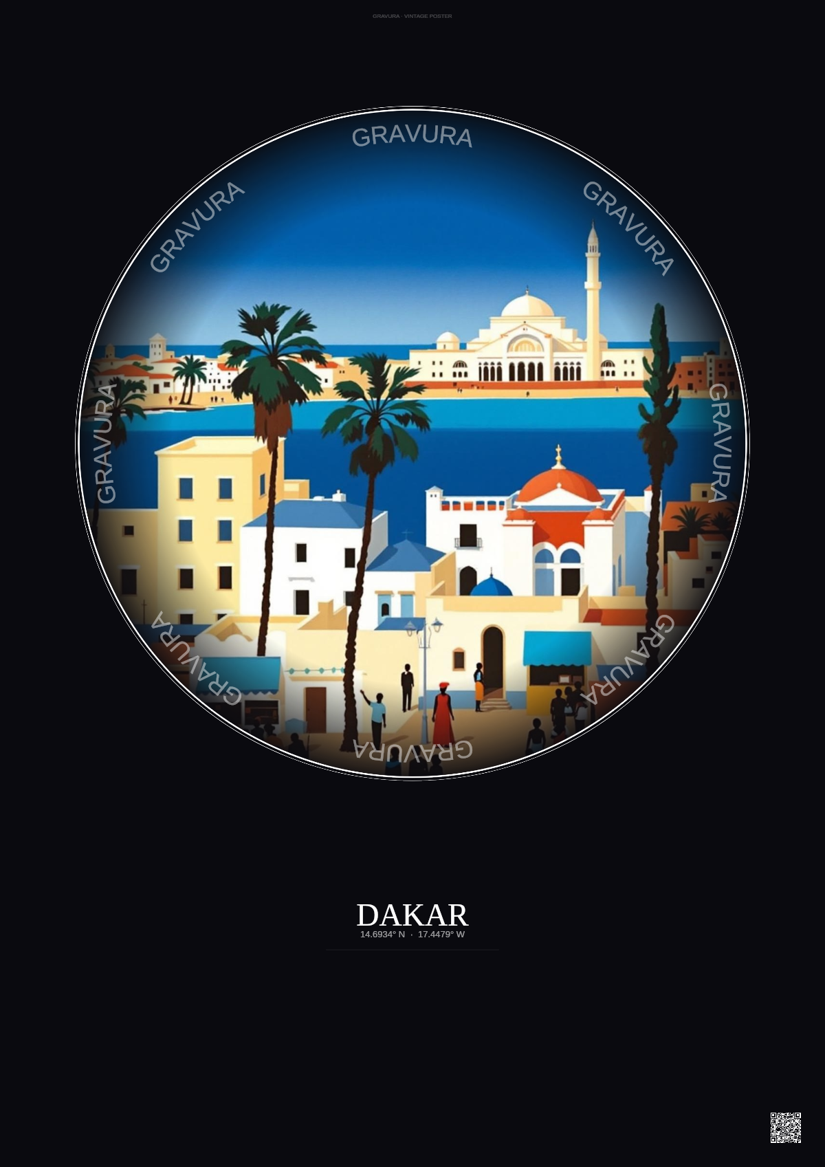 Affiche Dakar – Poster illustration vintage – Dakar | Gravura – Fond foncé
