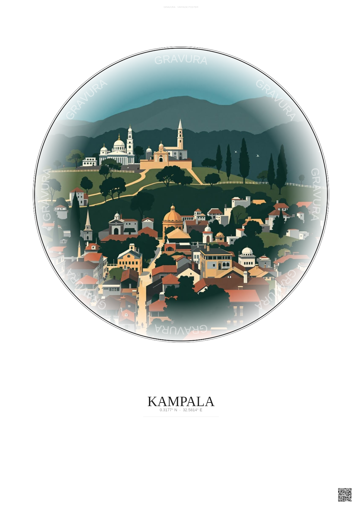 Affiche Kampala – Poster illustration vintage – Kampala | Gravura – Fond clair