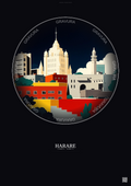 Affiche Harare – Poster illustration vintage – Harare | Gravura – Fond foncé