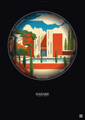 Affiche Harare – Poster illustration vintage – National Gallery Of Zimbabwe | Gravura – Fond foncé
