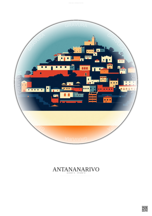 Affiche Antananarivo – Poster illustration vintage – Antananarivo | Gravura – Fond clair
