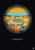 Affiche Antananarivo – Poster illustration vintage – Mahamasina Municipal Stadium | Gravura – Fond foncé