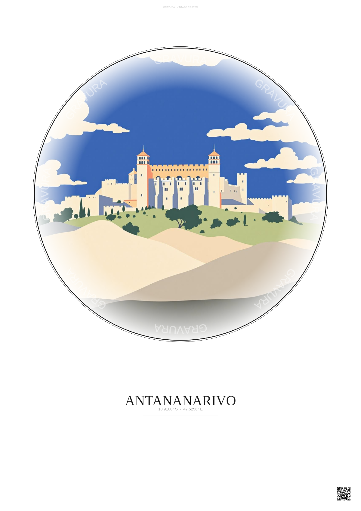 Affiche Antananarivo – Poster illustration vintage – Rova Of Antananarivo | Gravura – Fond clair