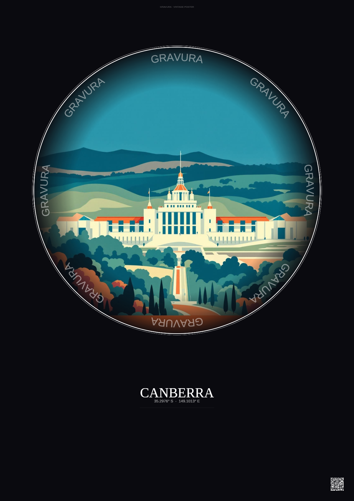 Affiche Canberra – Poster illustration vintage – Canberra | Gravura – Fond foncé