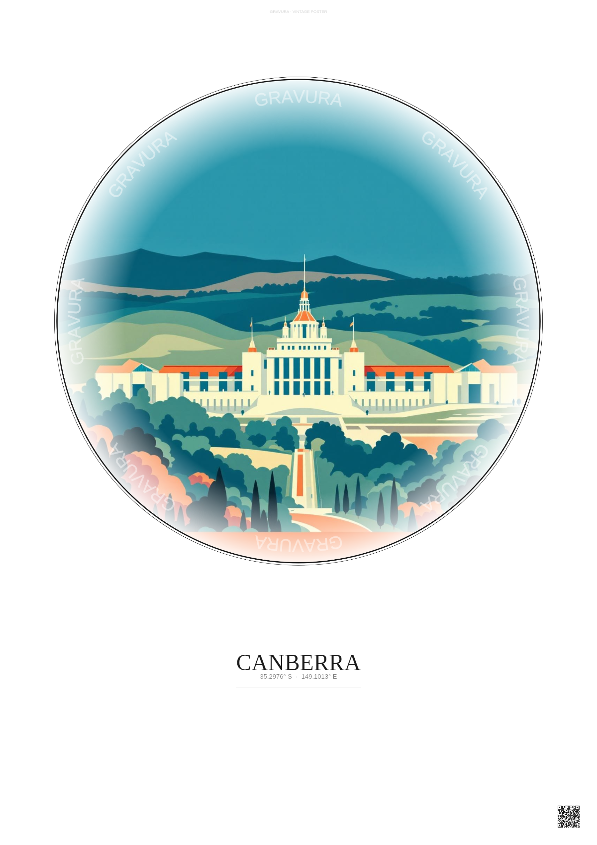 Affiche Canberra – Poster illustration vintage – Canberra | Gravura – Fond clair