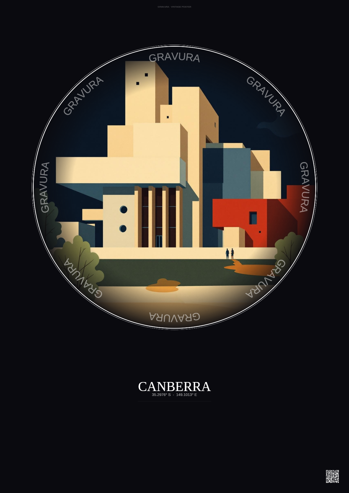 Affiche Canberra – Poster illustration vintage – National Gallery Of Australia | Gravura – Fond foncé
