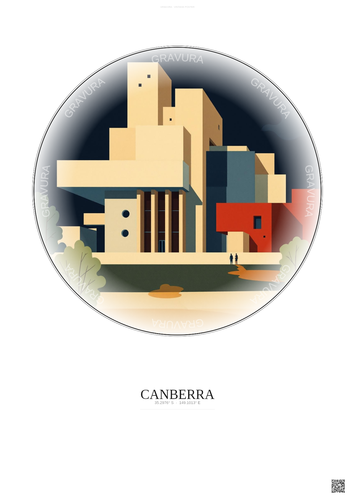 Affiche Canberra – Poster illustration vintage – National Gallery Of Australia | Gravura – Fond clair