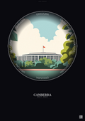 Affiche Canberra – Poster illustration vintage – Parliament House | Gravura – Fond foncé