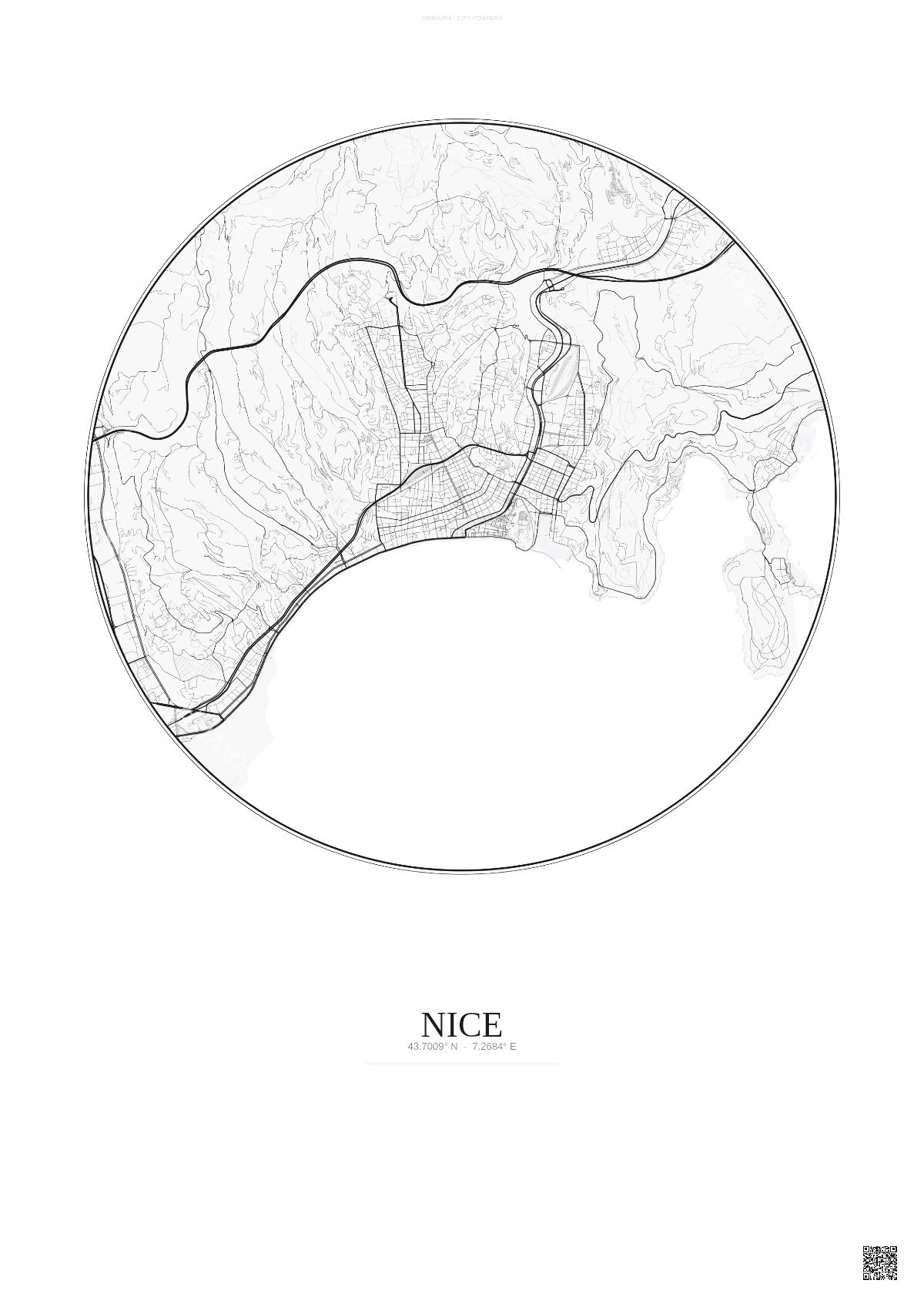 Affiche Nice – Poster carte de ville | Gravura – Fond clair