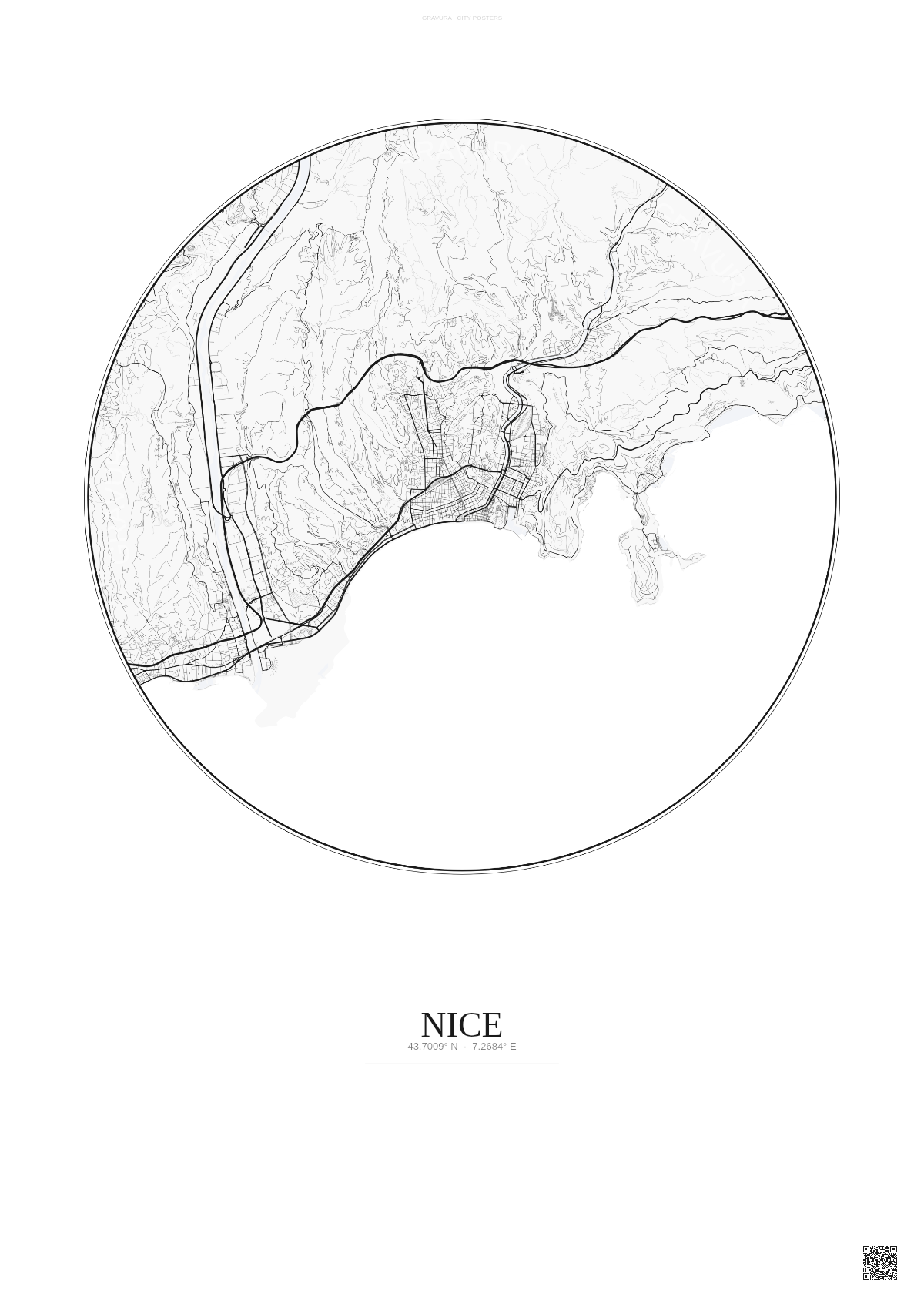 Affiche Nice – Poster carte de ville | Gravura – Fond clair