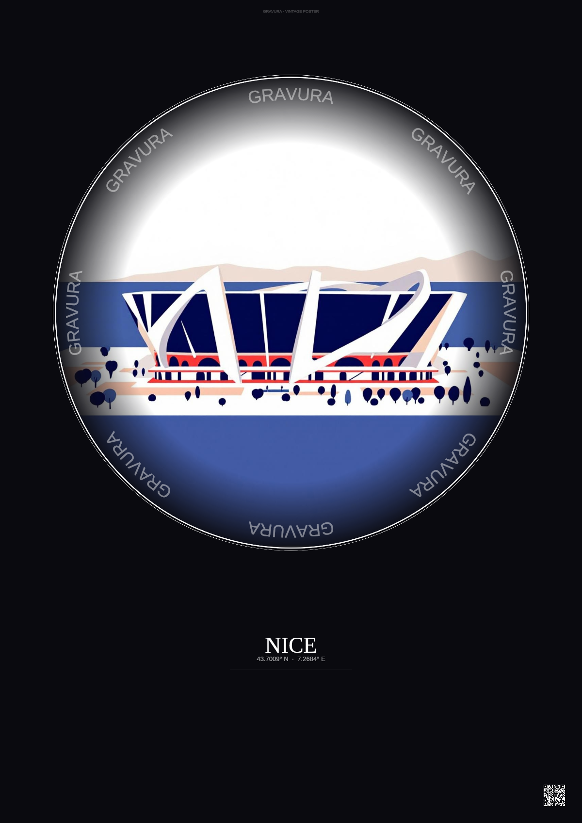 Affiche Nice – Poster illustration vintage – Allianz Riviera | Gravura – Fond foncé