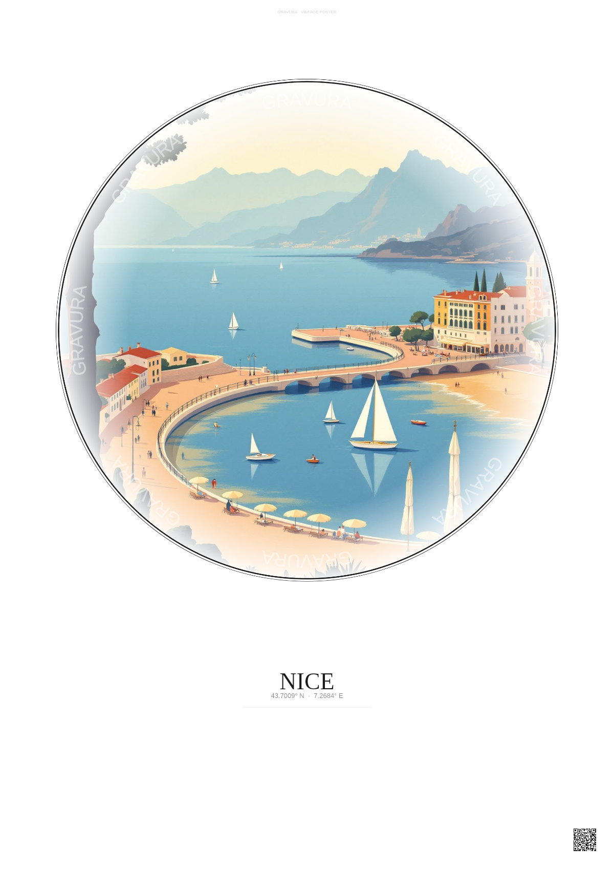 Affiche Nice – Poster illustration vintage – Nice | Gravura – Fond clair